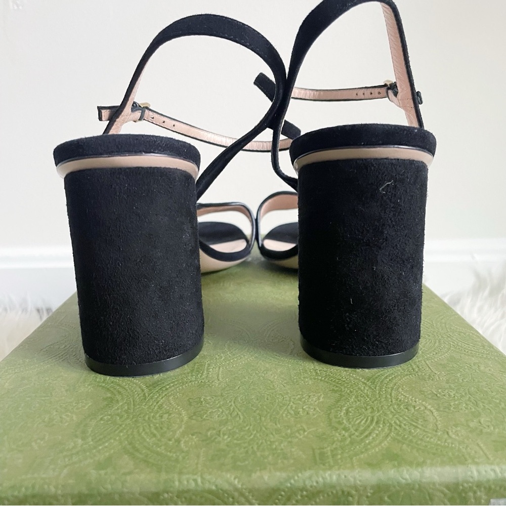 Gucci Marmont Suede Heeled Strappy Sandal GG Gold Logo size 39 - Picture 5 of 10